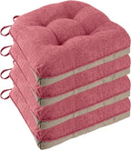 Non Slip Chair Cushions for Dining Chairs Set of 4 Kitchen Chair Cushions 18"x18"x3" Turfted Chair Pads Comfortable and Soft Seat Cushion with Ties (Pink)