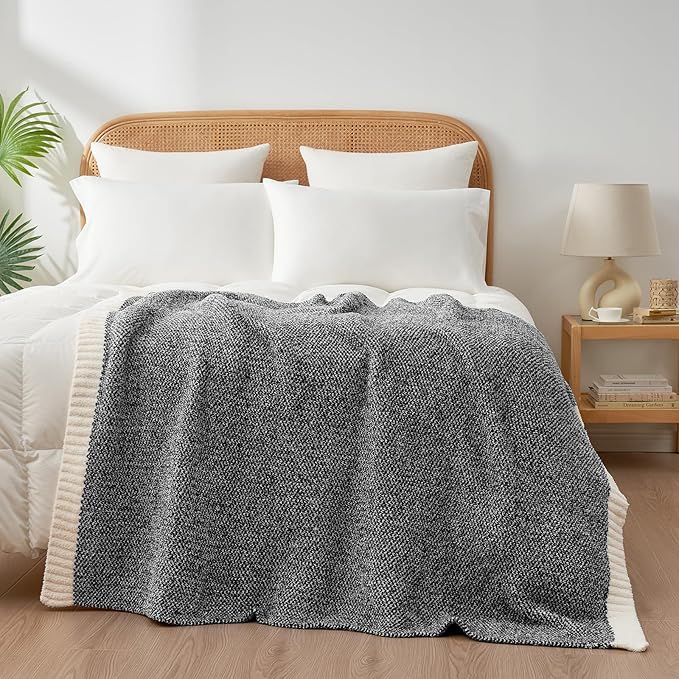 Snuggle Sac Heather Black Throw Blanket for Couch 50x70 inches, Super Soft Warm Blankets Cozy Knit Fuzzy Plush Lightweight Oversized Throws for Sofa, Bed, Camping, Picnic, Black, 50" x 70"