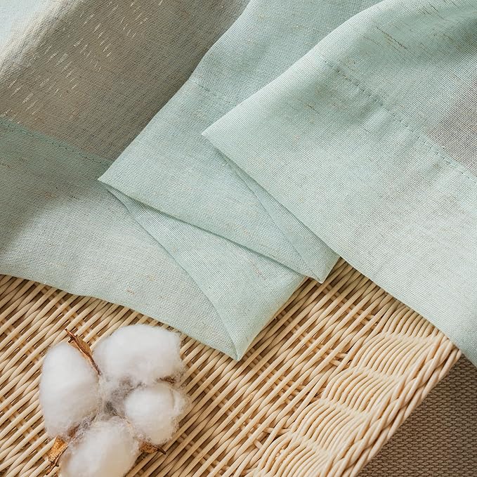 FMFUNCTEX Linen Sheer Curtains for Bedroom, Sage Green Curtains 84 inches Long for Living Room, Farmhouse French Flax Blend Window Draperies, Rod Pocket 2 Panels Set