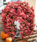 Bougainvillea Artificial Flowers Plants for Outdoors Outside Fall Autumn Decoration, 2 pcs Faux Silk Long Trailing Vines UV Resistant Look Real Red Fake Flowers for Front Door Porch Planter Urn Patio