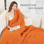 Admitrack Chunky Knit Blanket Throw, 100% Hand Knit Chenille Throw Blanket for Sofa & Home Decor, Soft and Cozy Knitted Throw Blankets (Orange, 51"x63")