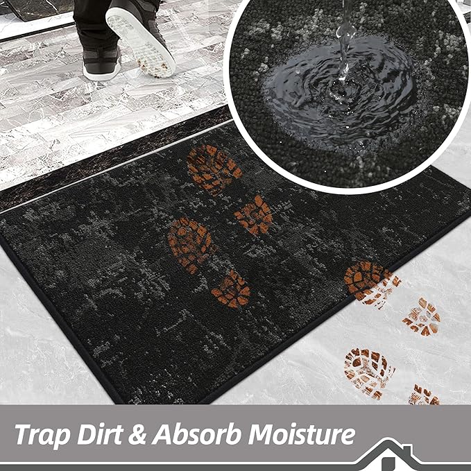 BEQHAUSE Dirt Trapper Door Mat 24"x36" Non-Slip Door Mats Washable Entryway Rugs Stain Resistant Doormat Absorbent Welcome Floor Mat for Front Back Door, Muddy Wet Shoes & Paws,Black