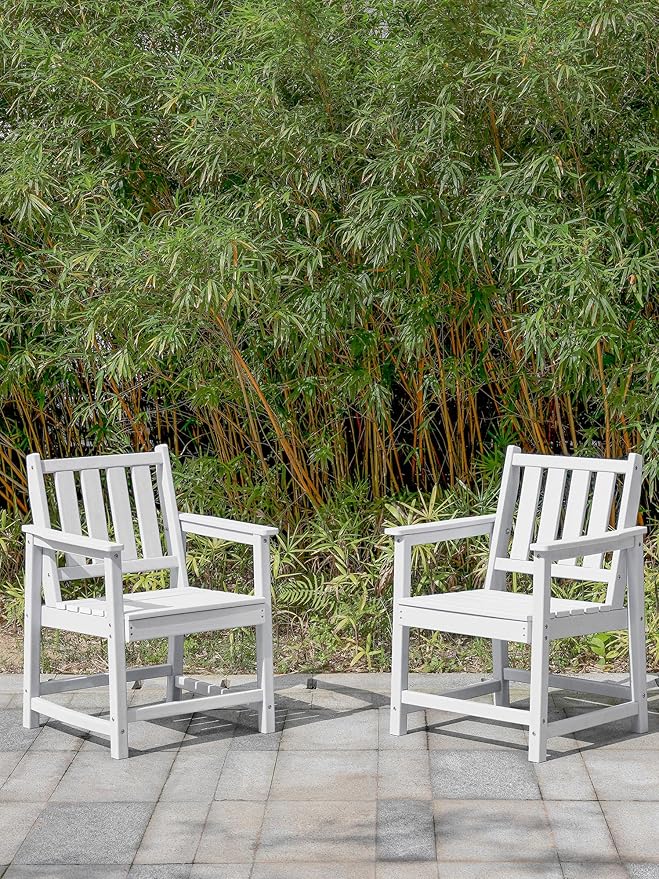 Patio Dining Chair Set of 2, HDPE Outdoor Dining Chair, Ergonomic HDPE Dining Chairs with Deep Seating, All Weather Outdoor Chairs Furniture for Backyard, Deck, Garden, Poolside, Pearl