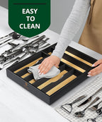 ROYAL CRAFT WOOD Luxury Bamboo Kitchen Drawer Organizer - Silverware Organizer - Utensil Holder and Cutlery Tray with Grooved Drawer Dividers for Flatware and Kitchen Utensils (7 Slot)