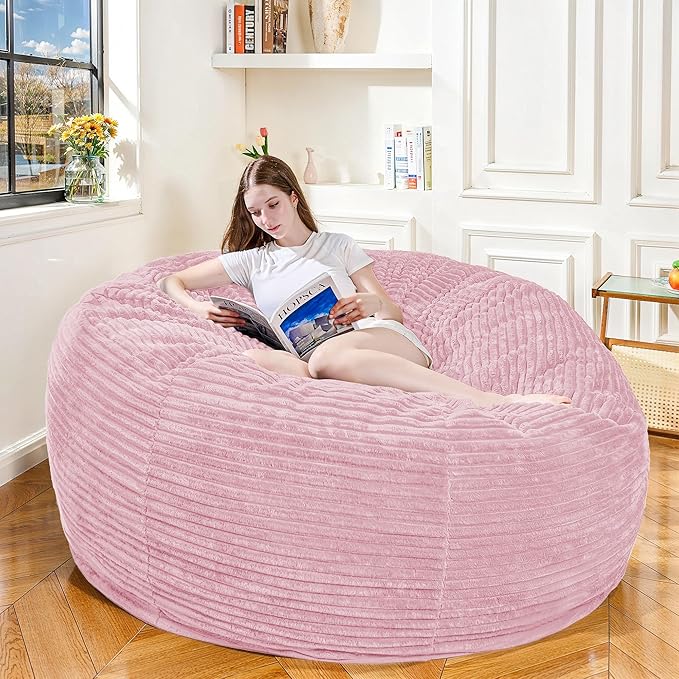 Large Bean Bag Chair, 6FT Giant Beanbag Chairs with Memory Foam Filled, Bean Bag Chairs for Adults, Ultra Soft Lazy Sofa for Living Room Bedroom (Pink)