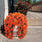Artificial Bougainvillea Faux Flowers Plants for Outdoors Outside Fall Autumn Decor, 2 PCS Silk Trailing Vines UV Resistant Realistic Orange Fake Flowers for Planter Front Door Porch Patio Balcony