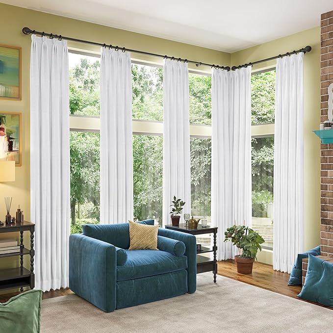 RAIN CITY White Blackout Curtains 120 Inches Long Modern Farmhouse Back Tab Pleated Look Window Drapes for Bedroom Living Room 2 Panels 50x120x2