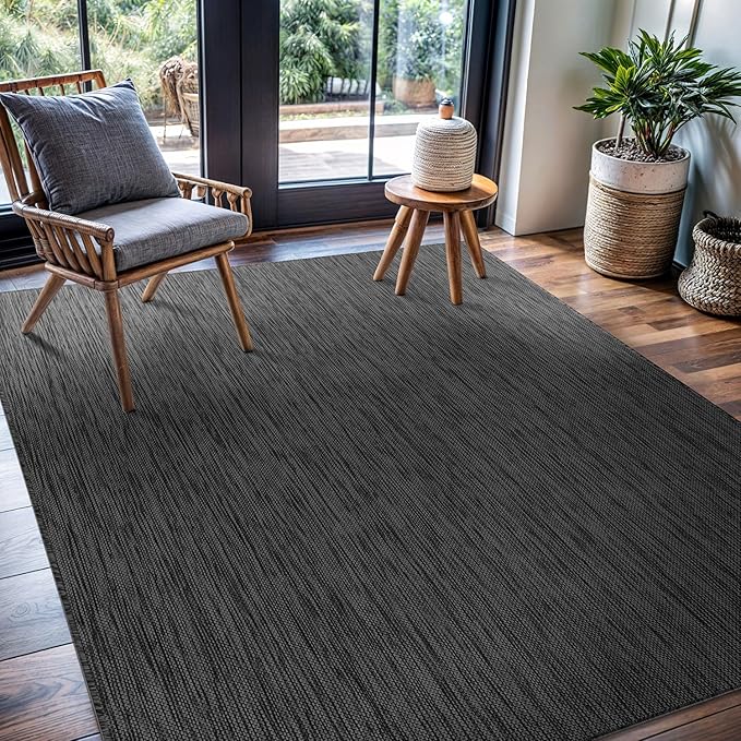 CAMILSON Outdoor Rug 9x12 Modern Area Rugs for Large Indoor and Outdoor Patios and Porches - Waterproof, Washable, Non-Shedding, Easy-to-Clean Outside Carpet (9 x 12, Solid - Dark Gray)