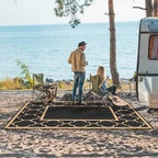 GENIMO Outdoor Rug 9' x 12' Patio Waterproof, Foldable Reversible Plastic Straw Area Rugs Mat for Camper Decor, Outside Carpet for Rv, Deck, Porch, Picnic, Beach, Balcony, Black & Brown