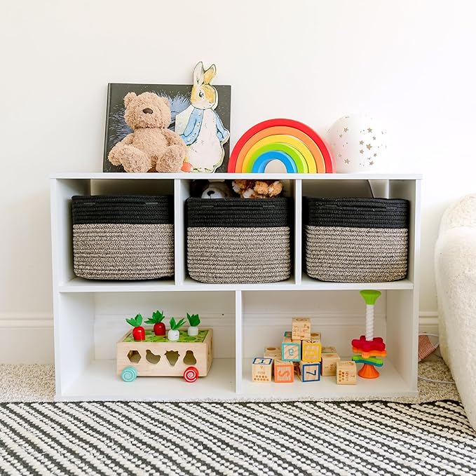 NaturalCozy Storage Cubes 9”x9”x7”Cotton Rope Woven Baskets for Organizing 3-Pack | 9 Inch Cube Storage Bin | Small Basket for Shelf Nursery, Pantry, Decorative Plant, Bathroom Closet, Toy Gift