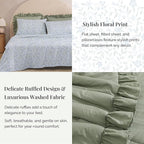 Queen Comforter Set - 7 Pieces Ruffle Sage Green Bedding Sets, Shabby Chic Farmhouse Bed in a Bag Queen with Ruffle Comforter, Floral Sheets, Pillowcases & Shams