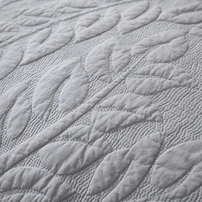 MarCielo 3-Piece 100% Cotton Oversized Bedspread Lightweight Quilt Coverlet Embroidery Farmhouse Bedding Set T0 (Light Grey, Oversized King (118"x106"))