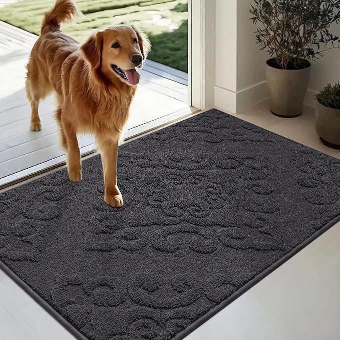 COSY HOMEER-Door-Mat-Non-Slip-Entryway-Rug 24”x36” Absorbent Welcome Mats Washable Dirt Trapper Door Mat Entrance Floor Mats for Front Back Doormats and Wet Shoes,Dark Grey