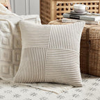 Fancy Homi 2 Packs Neutral Taupe Decorative Throw Pillow Covers 18x18 Inch for Living Room Couch Sofa, Rustic Farmhouse Boho Home Decor, Soft Corss Corduroy Patchwork Textured Square Cushion Case 45cm