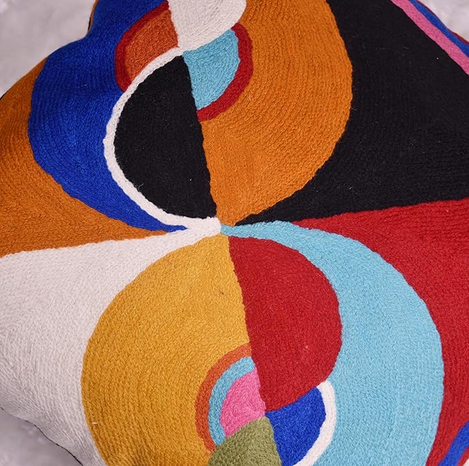 Delaunay Decorative Pillow Cover Joy Modern Couch Pillowcase Contemporary Couch Cushion Abstract Farmhouse Chair Pillowsham Hand Embroidered Wool Size 18x18