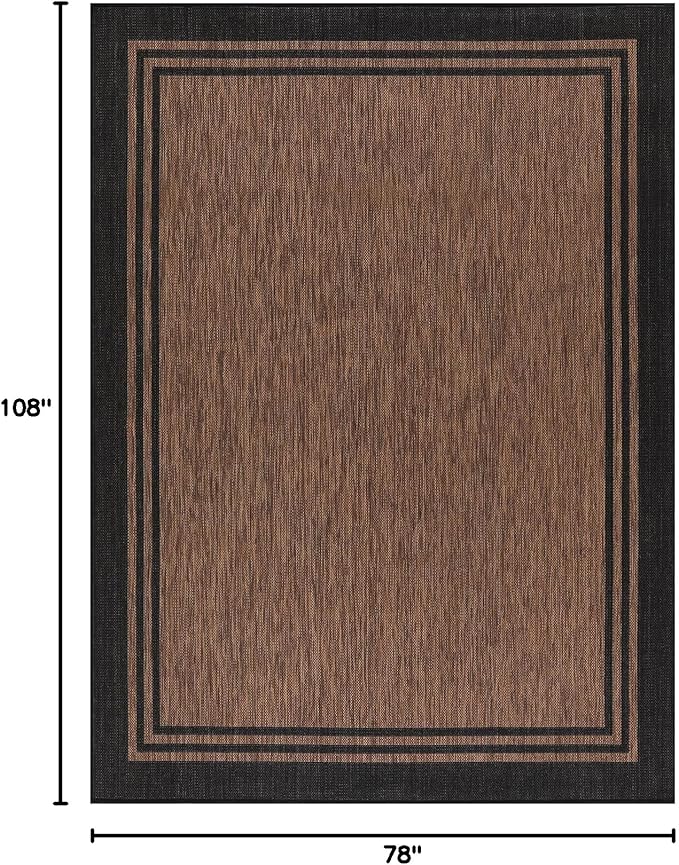 Bordered Outdoor Rug 6x9 Washable Outside Carpet for Indoor Patio Porch Waterproof Easy Cleaning Non Shedding Area Rugs Nut Brown 6 x 9