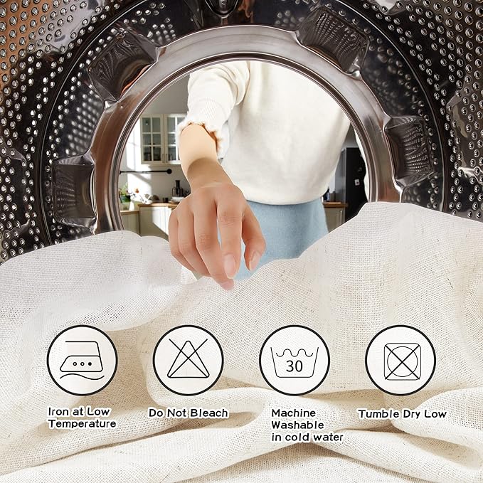 MYSKY HOME Linen Curtains for Living Room, Natural Semi Sheer Curtains & Drapes 84 inches Length 2 Panels Set Farmhouse Country Boho Style Back Tab Draperies for Sliding Glass Door, 50" Wide, Linen