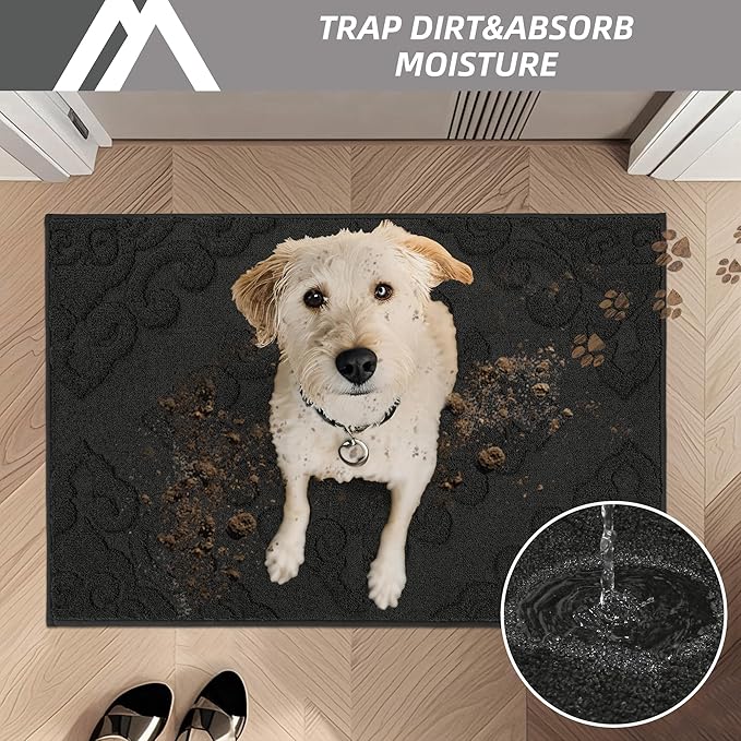 COSY HOMEER-Door-Mat-Non-Slip-Entryway-Rug 36”x60” Absorbent Welcome Mats Washable Dirt Trapper Door Mat Entrance Floor Mats for Front Back Doormats and Wet Shoes,Black