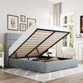 Allewie Queen Size Lift Up Storage Bed, Modern Wingback Headboard, Hydraulic Support, No Box Spring Needed, Grey Blue