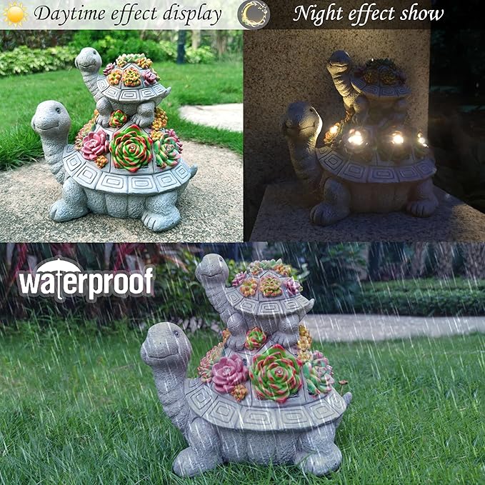 Large Turtle Solar Garden Outdoor Statues with Succulent and 6 LED Lights,Outside Solar Turtle Decor Art for Garden,Home,Lawn,Yard, Balcony Ornament