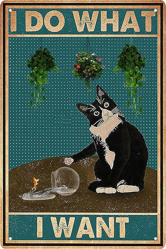 Black Cat Decor Funny Bathroom Wall Decor Vintage Sign 8x12 in -I Do What I Want- Cat Club Metal Tin Signs Bathroom Metal Tin Signs Retro Home Restroom Toilet Signs Wall Decor