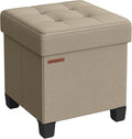 SONGMICS Storage Ottoman, Small Ottoman Foot Rest with Legs, 15 x 15 x 15.7 Inches Foot Stool, Load up to 660 lb, for Living Room, Bedroom, Dorm, Camel Brown ULSF014K01