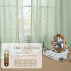 LAMIT Sheer Linen Curtains 63 Inch for Bedroom, Light Filtering Neutral Semi Sheer Farmhouse Boho Curtains Bronze Grommet Living Room Panels, Fresh Green, 2 Panels, 52 x 63 Inch
