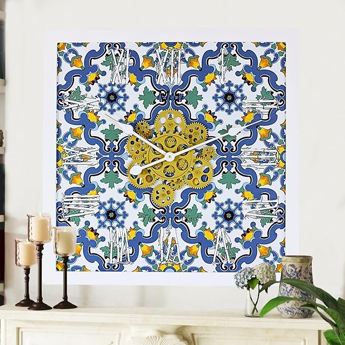 The Gears Clock Wall Clock Italy Collection with Moving Gears (Meta, 24 inches (60 cm))