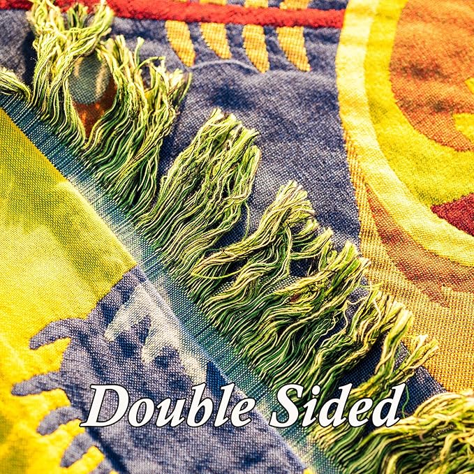 Snycler Boho Throw Blanket for Bed, 100% Organic Cotton Muslin Soft Throw-Blue Boho Floral Farmhouse Rustic Spring Summer Fall Decor Blanket for Couch Sofa Quilt and Gift, 60" x 80"