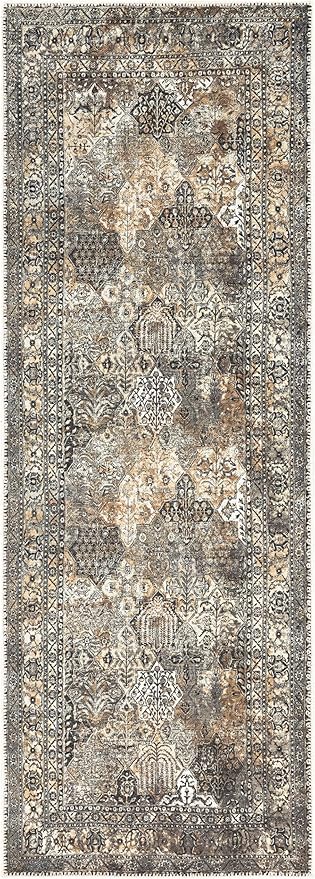 Keen Home Design 2x12 Rug - Machine Washable Runner Rug with Non-Slip Backing, Ideal for Hallway, Entryway, Kitchen, Laundry Room - Vintage, Easy Clean, Durable, Low Pile - (2'6" x 12')