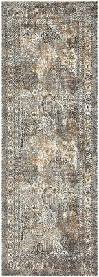 Keen Home Design 2x10 Rug - Machine Washable Runner Rug with Non-Slip Backing, Ideal for Hallway, Entryway, Kitchen, Laundry Room - Vintage, Easy Clean, Durable, Low Pile - (2'6" x 10')