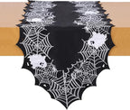 Chlophy Halloween Table Runner Black Spider Web Table Runner Gothic Embroidered for Kitchen Dining Halloween Décor Home Party Table Decoration 54in