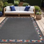 Beverly Rug Outdoor Rug 10x14 Modern Bordered Large Area Rugs for Indoor and Outdoor Patio Easy to Clean Non Shedding Living Room Porch Garden Washable Outside Carpet (10 x 14 Dark Gray)