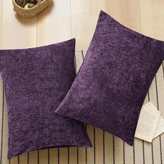 CaliTime Throw Pillow Covers Decorative 20 X 26 Inches Pack of 2 Cozy Chenille Standard Pillow Shams Cases for Couch Sofa Bed Living Room Home Plum Purple