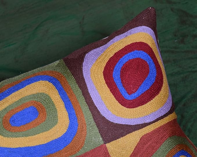 Lumbar Kandinsky Cushion Cover Farbstudie Quadrate Hand Embroidered Wool 13x21