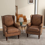 UIXE PU Leather High Back Accent Chairs Set of 2, Upholstered Armchair for Living Room, Retro Wingback Arm Chair Nailhead Trim Single Sofa Bedroom Reading Seat - Brown