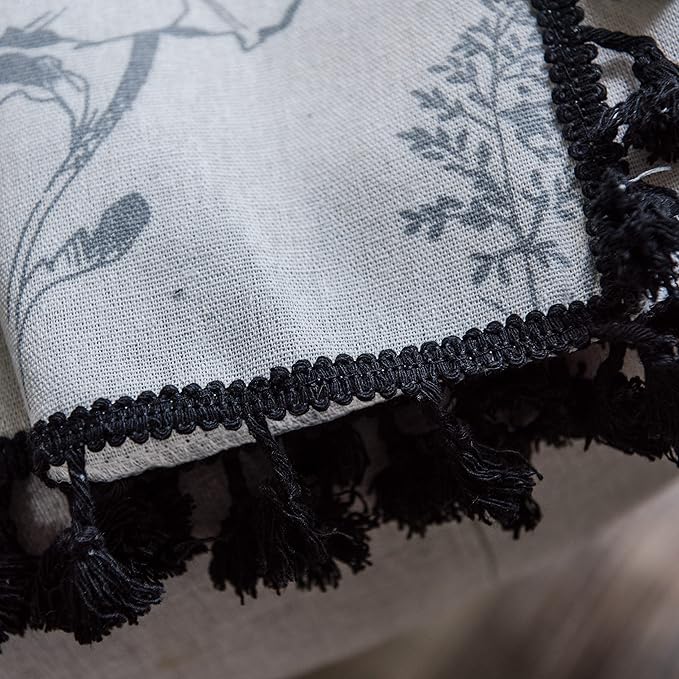 Sutuo Home Boho Curtain with Handmade Tassels, Rod Pocket Window Treatment Vintage Rustic Bohemian French Farmhouse Semi-Blackout Print Drape for Bedroom, 1 Panel 59" W x 84" L,Grey Floral