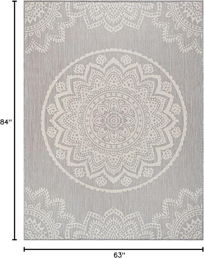 CAMILSON Outdoor Rug 6x9 Modern Area Rugs for Indoor and Outdoor Patios and Porches - Waterproof, Washable, Non-Shedding, Easy-to-Clean Outside Carpet (6 x 9, Medallion - Grey/White)