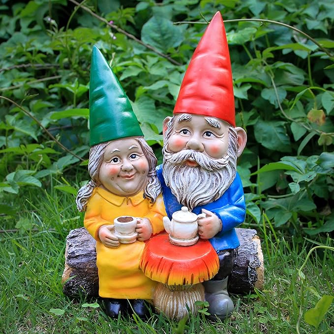 Garden Gnome Statue for Outdoor Decoration,Couple in Love Gnome Figurine for Patio Yard Lawn Outside Porch Decor,Garden Sculptures & Statues,Coffee Knome Romantic Forever Love