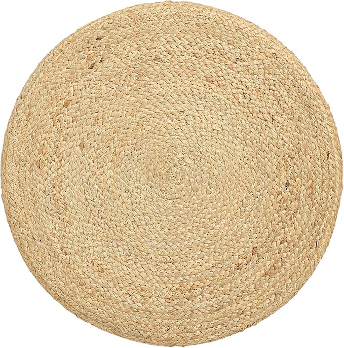 REDEARTH · Cylindrical Pouf Foot Stool Ottoman - Jute Braided Pouffe Poof Accent Sitting Footrest for Living Room, Bedroom, Nursery, Patio, Lounge & Other Rooms (Navy Natural, 18"x18"x14")