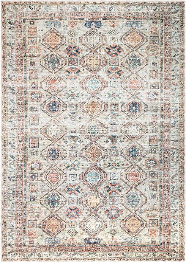 Keen Home Design 6x9 Rug - Machine Washable Area Rug with Non-Slip Backing, Ideal for Living Room, Dining Room, Bedroom - Vintage, Easy Clean, Durable, Low Pile Rug - (6' x 9')