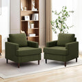 Mid-Century Accent Chair,Modern Linen Fabric Armchair for Living Room,Comfy Upholstered Reading Accent Chairs for Bedroom,Single Sofa Chair with Wood Legs (Green, 2 Pack)