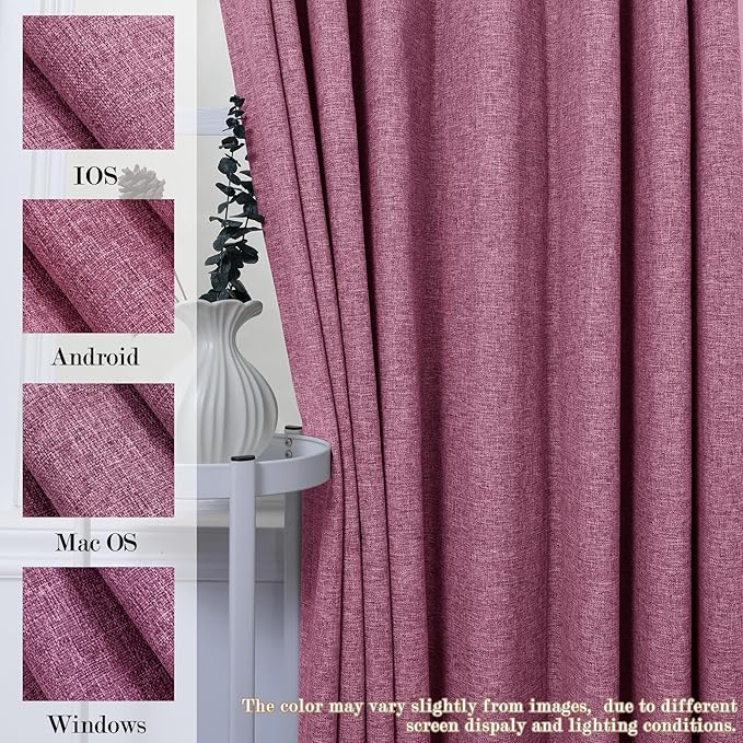 100% Blackout Linen Textured Drapes for Bedroom Pinch Pleated Curtains for Track System Portable Drapery for Sliding Glass Door/Storage/Space Room Divider, 70" Wx102 L, 1 PC, Lilac