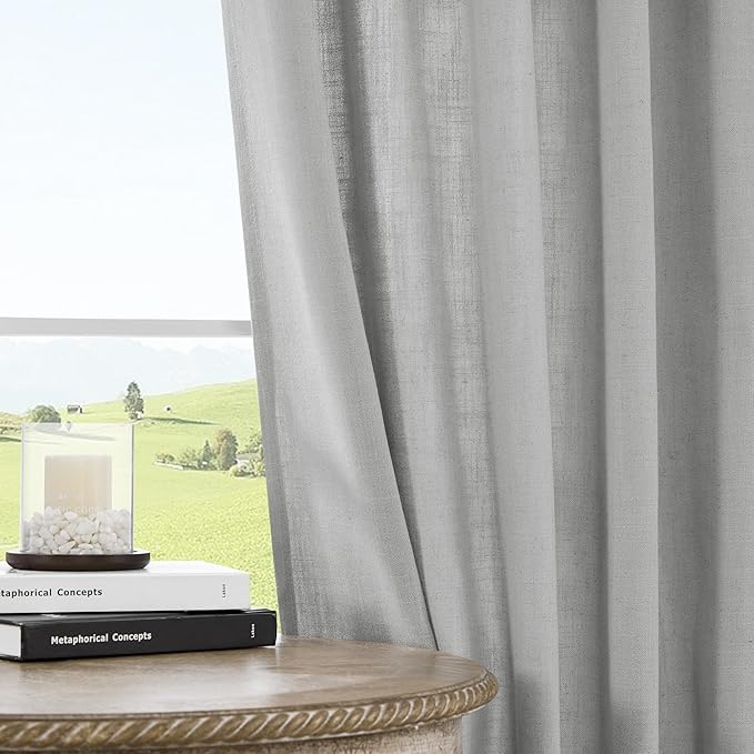 Joydeco Linen Curtains for Living Room,Light Filtering Rod Pocket Back Tab Semi Sheer Drapes Window Long Curtains 120 inches Long Ebony Grey