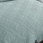 MarCielo 3-Piece 100% Cotton Oversized Bedspread Lightweight Quilt Coverlet Embroidery Farmhouse Bedding Set (Tk Aqua Green, Oversized King (118"x106"))