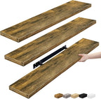 Sorbus Floating Shelves for Wall - 35 Inch Long Bathroom Shelves, Wall Decor for Bedroom, Kitchen, Living Room & Book Storage - Mounted Floating Shelf with Invisible Brackets (Rustic Brown, 3 Pack)