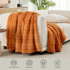 Amélie Home Luxury Striped Faux Fur Throw Blanket for Couch, Embossed Split Fur Cozy Fuzzy Fluffy Luxurious Soft Plush Sofa Chair Bed Gift Blankets for Women Men Wife Friend, 88"x90", Brown