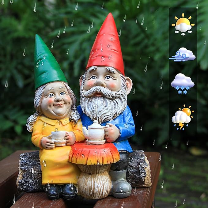 Garden Gnome Statue for Outdoor Decoration,Couple in Love Gnome Figurine for Patio Yard Lawn Outside Porch Decor,Garden Sculptures & Statues,Coffee Knome Romantic Forever Love
