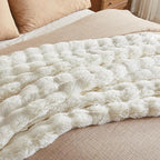 JELLYMONI Faux Fur Throw Blanket, White Fuzzy Cozy Plush Bubble Bed Blanket, Thick and Warm (50" X 60")