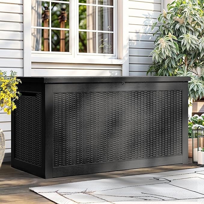 YITAHOME 260 Gallon XXL Large Deck Box, Outdoor Resin Storage Box, Lockable Storage Container for Patio Cushions, Furniture, Garden Tools, Water Resistant (Black)